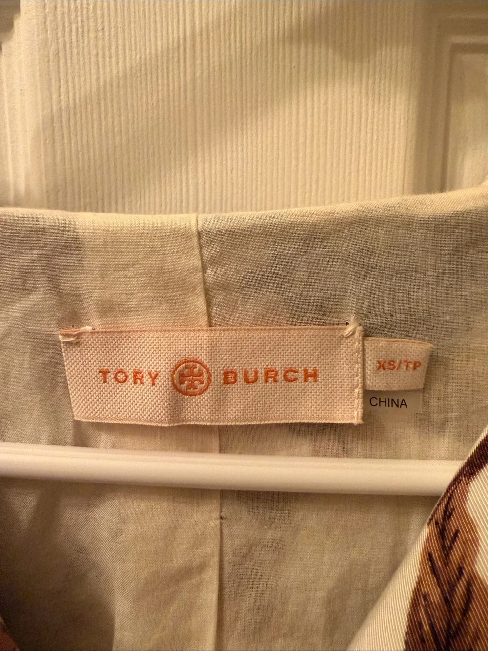 Sz - XS Tory Burch Cream Floral Zip-Front Anorak with Blue Flowers